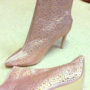 Wild Diva Rhinestone Ankle Boots Pointed Toe Stiletto Heel Pink MINI-54 Size 9M
